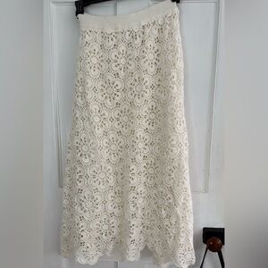FARM Rio Off-White Crochet Midi Skirt (Size S)
